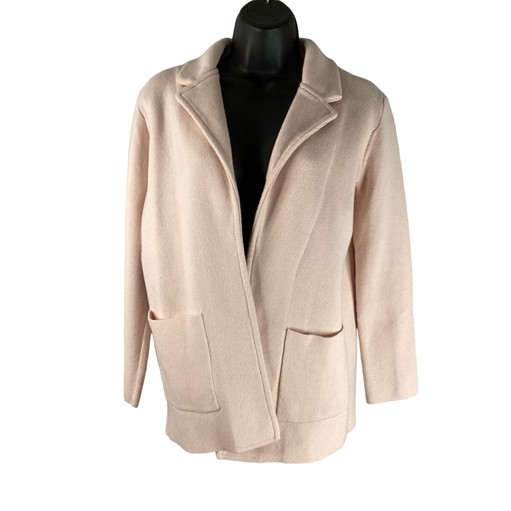 Magaschoni Womens Jacket Solid Pink Open Front Collar Pockets Cotton Blend XS
